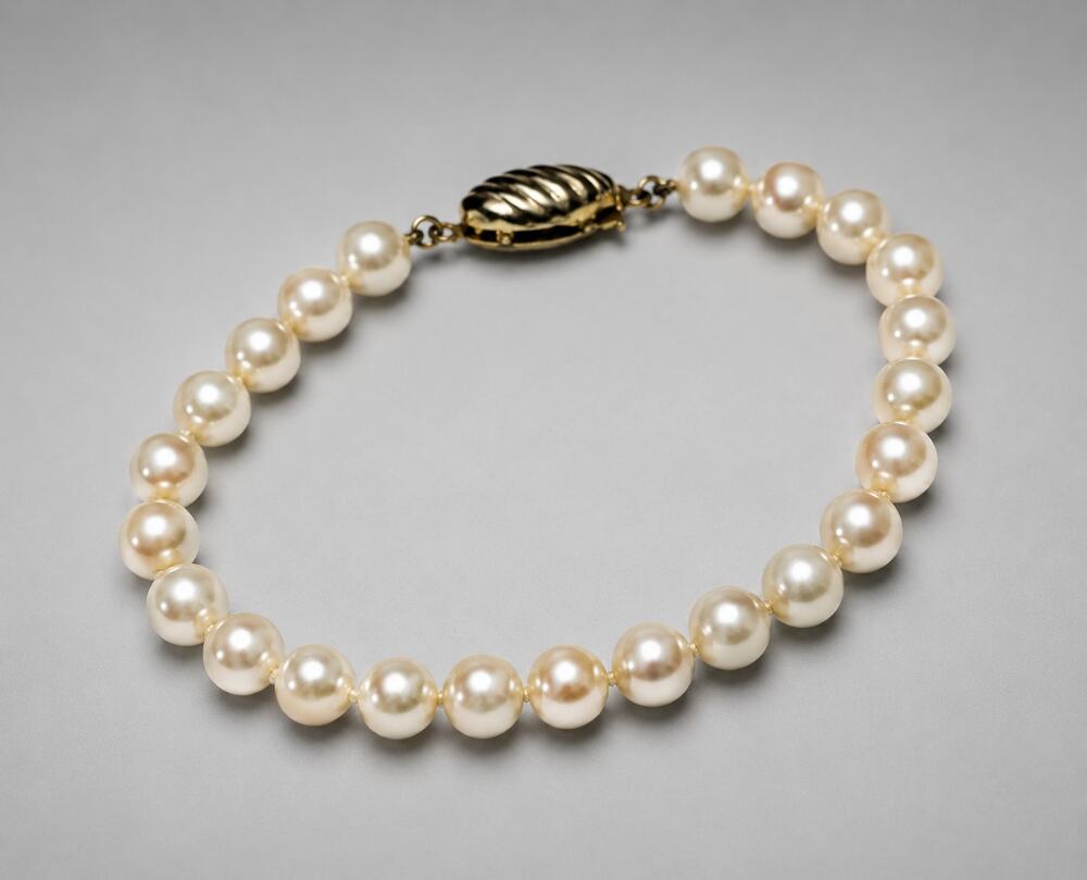 Champagne Faux Pearl‎ Bracelet Vintage 7" Single Strand Beaded Wedding gbr-72